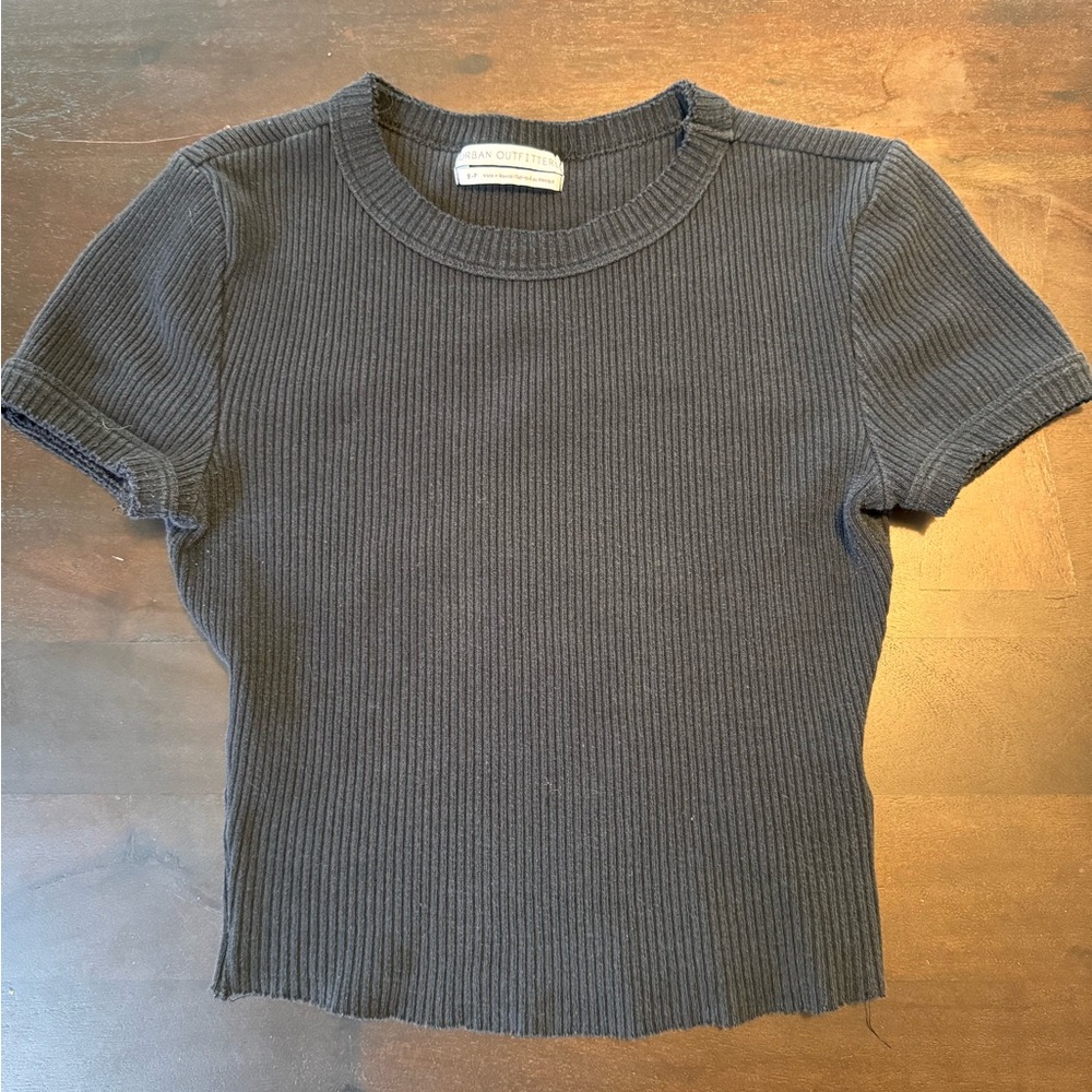 Urban Outfitters Black Ribbed Baby Tee (S-P)